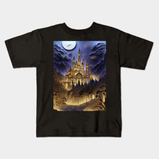 magic castle with moon and river Kids T-Shirt